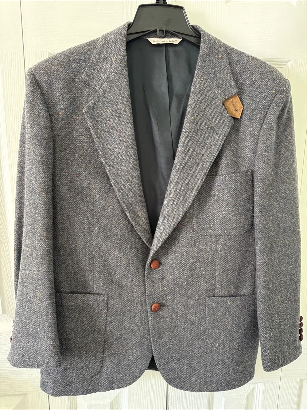 Vintage Stafford Wool Donegal Tweed Blazer Men's Gray Elbow Patches Sz 40S